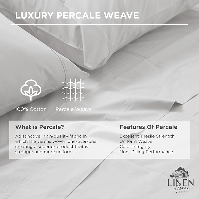 Linen Home 100% Cotton Percale 1 Flat Sheet, Queen Size - Image 2