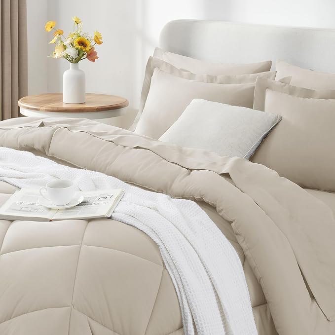 CozyLux Full Size Comforter Sets Beige - Image 3