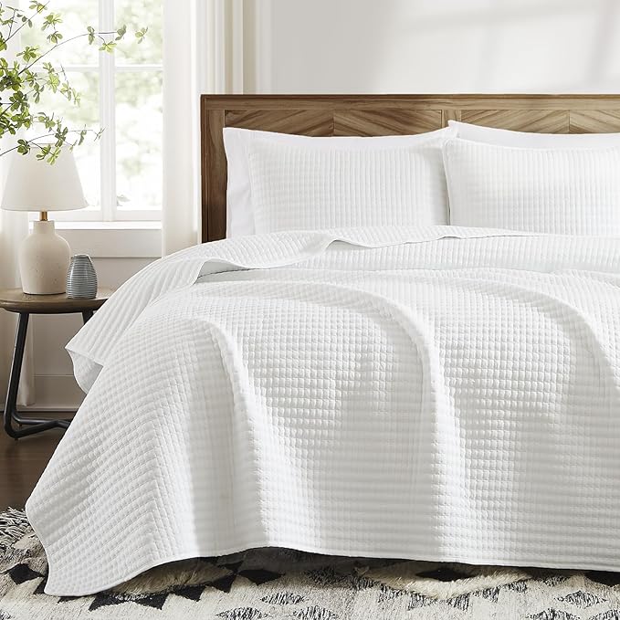 WRENSONGE White Quilt Set Queen Size-3 Pieces Lightweight Bedspreads Summer by WRENSONGE