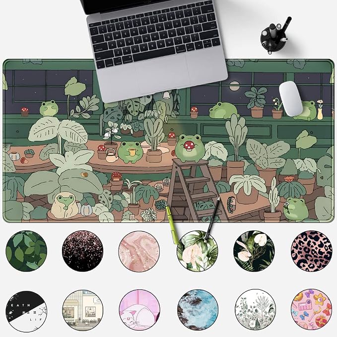 Cute Frog Mouse Pad Desk Pad Kawaii Green Desk Decor Mat, Large Gaming Mouse Pad - Image 2