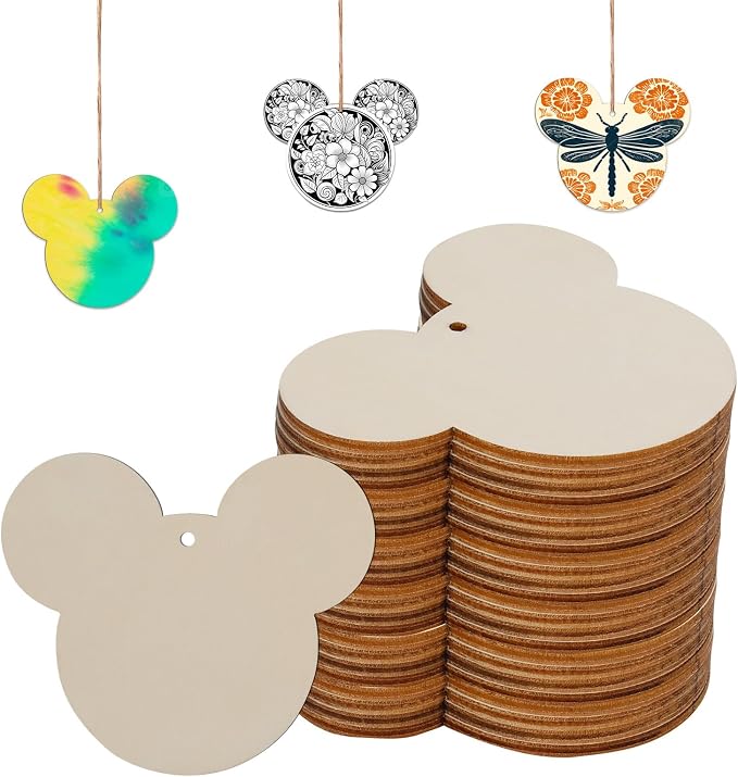 Mouse Head 30Pcs Unfinished Wooden Gift Ornaments DIY Craft Birthday by Tmflexe