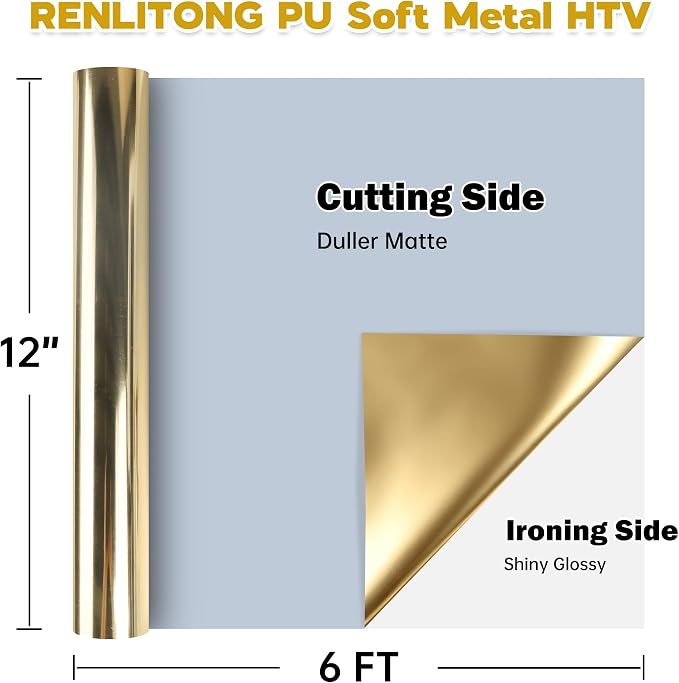 RENLITONG Soft Metal Heat Transfer Vinyl, Premium PU Material HTV Roll - Image 2