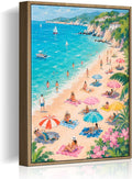 HomeifHue Funky Turquoise Beach Wall Art Colorful Coastal Umbrella Painting by HomeifHue