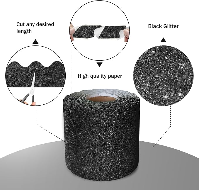 70Ft Shine Black Bulletin Board Borders，Scalloped Poster Boards Decorations Trim - Image 3
