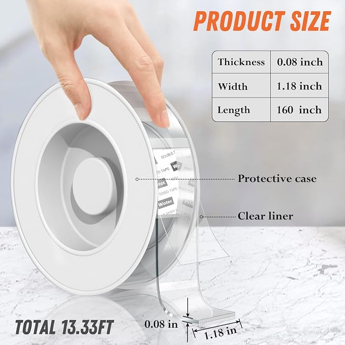 Wotec Extra Large Double Sided Tape Heavy Duty Removable 1.18 Inch x 160 Inch - Image 2