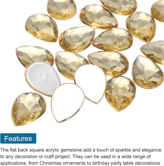 MECCANIXITY 50PCS Flat Back Acrylic Teardrop Gems 13x18mm Artificial Rhinestones - Image 4