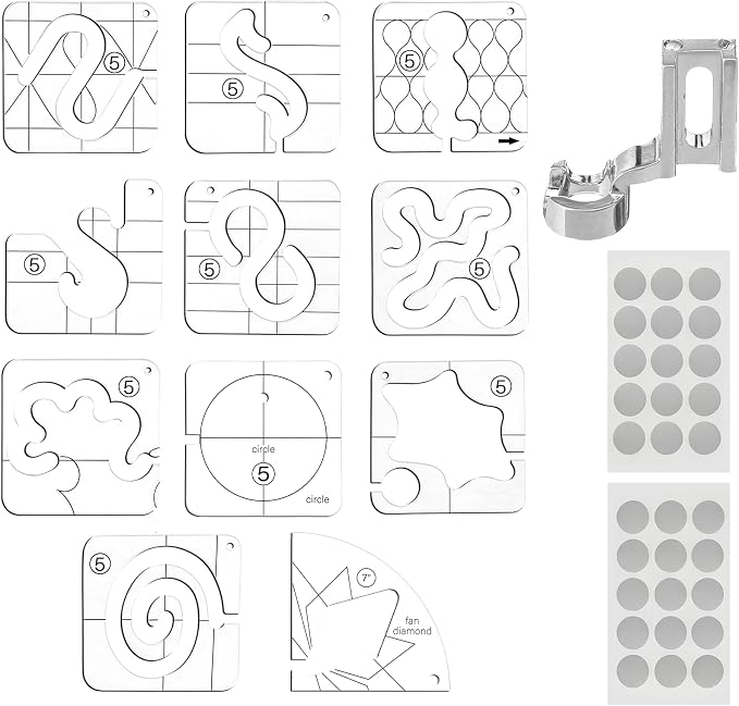 14 PCs Free Motion Quilting Template Set Includes 11 Quilting Templates 3mm by MAQUITA