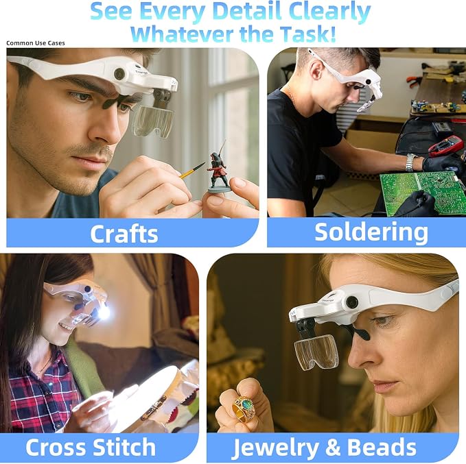 Rechargeable Lighted Headband Magnifier – Hands-Free Magnifying Tool - Image 4