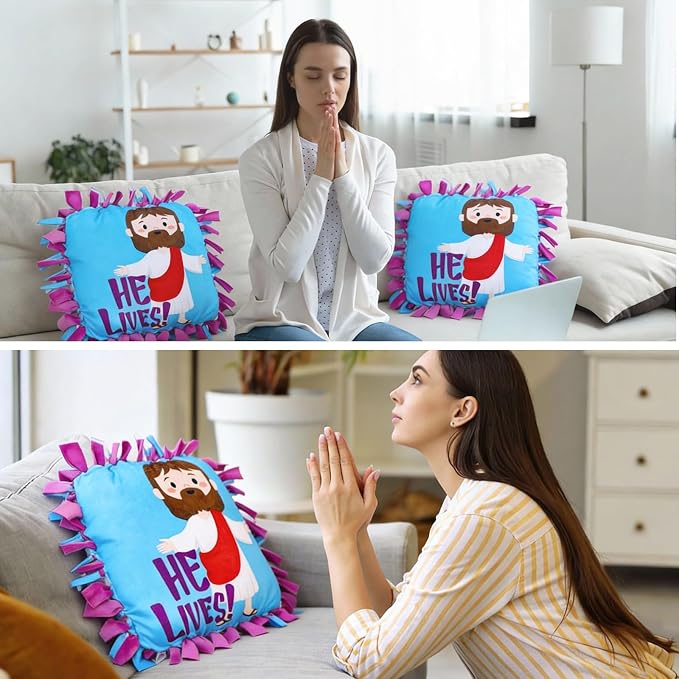 Chunful 6 Sets Christian Tied Pillow Craft Kit 2026 VBS Crafts Jesus He Lives - Image 5