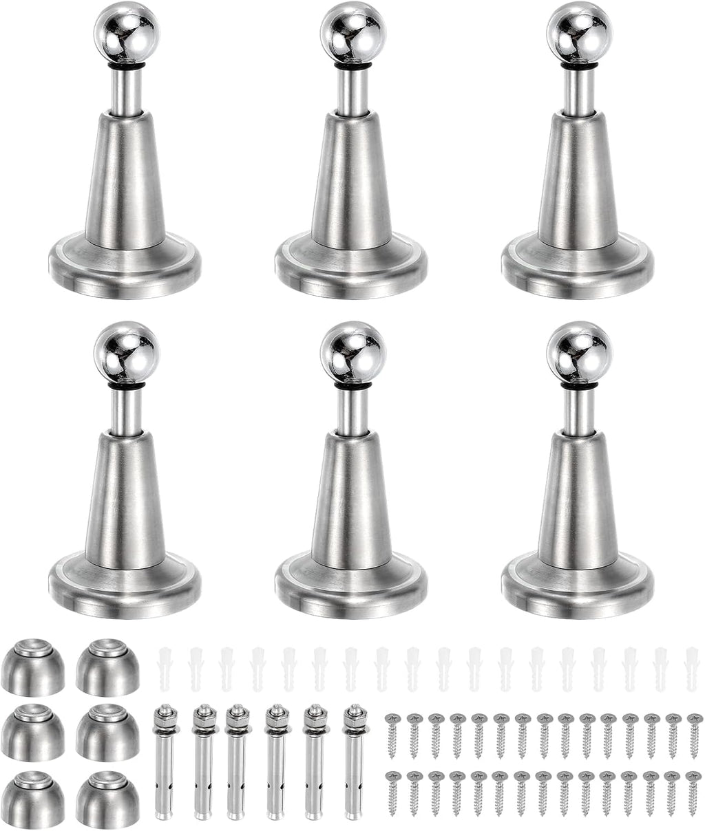 uxcell 6Pcs Magnetic Door Stopper, 304 Stainless Steel Magnetic Door Stop Catch, Soft-Catch Brushed Nickel Hold Door Open Wall Mount for Bottom of Door, Silver
