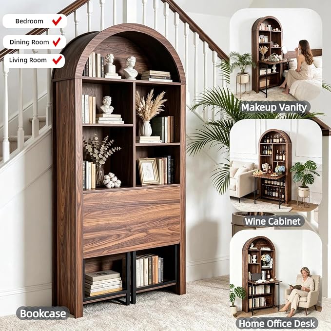 Folding Arched Bookshelf Narrow Bookcase - Image 6