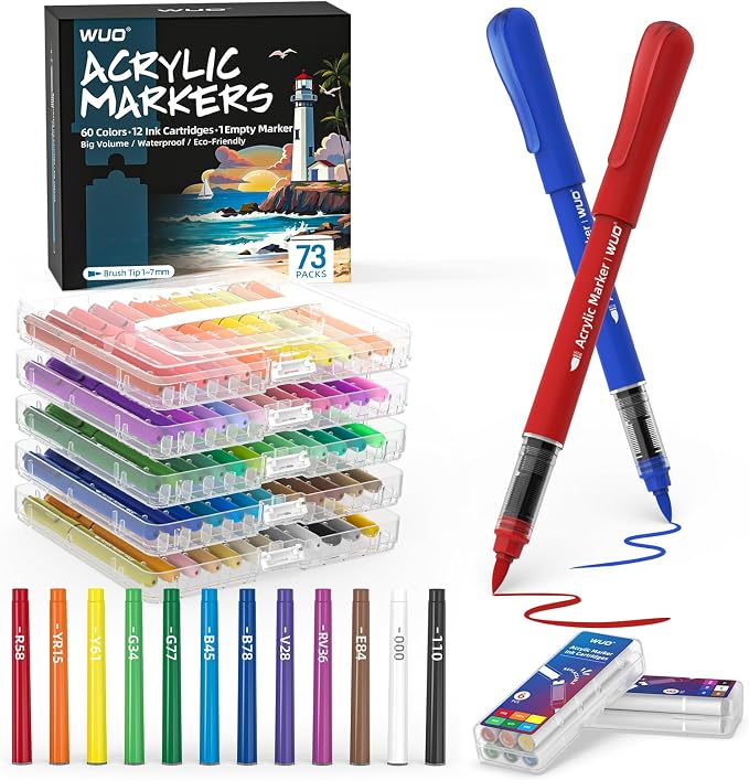WUO Acrylic Paint Markers, 60 Colors Water-Based No-Bleed Paint Pens by WUO