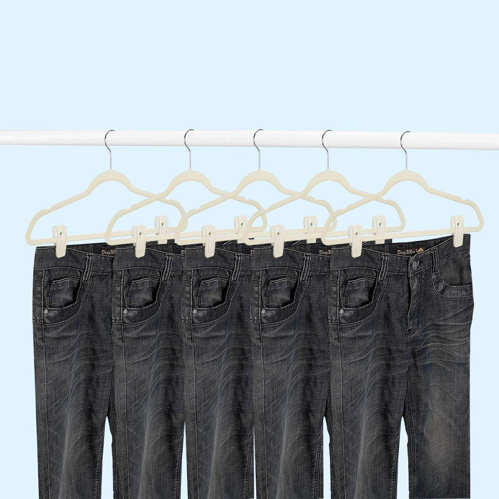 Beige Velvet Hangers Clips (80-Pack), Non-Slip Strong Velvet Clips for Velvet Skirt Hangers, Velvet Pants Hanger Velvet Clips Fit for Thin Velvet Clothes Suit Hangers