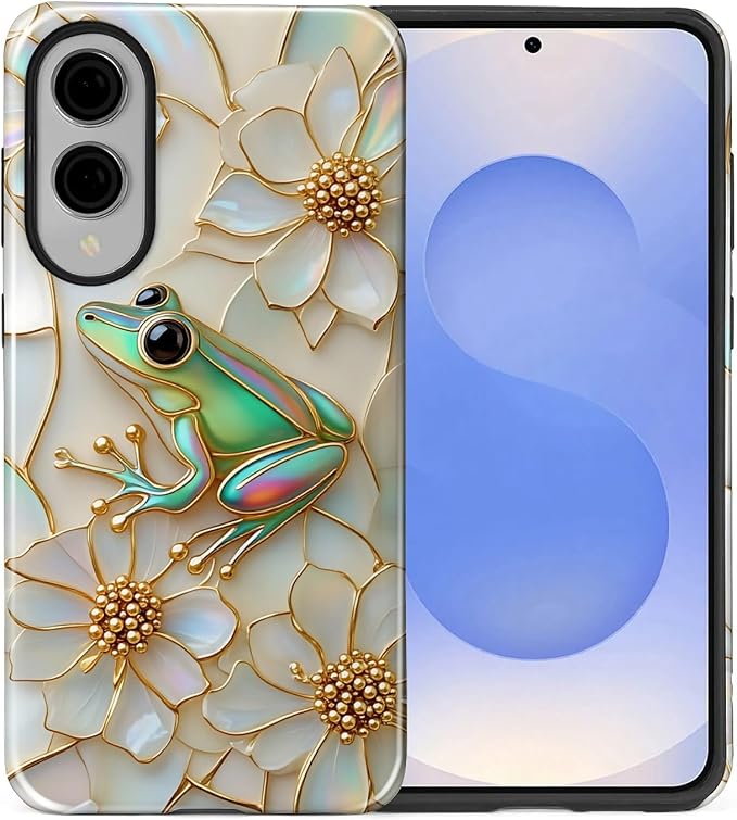 for Samsung Galaxy S25 Edge Case, Stained Glass Frog Flowers Pattern Glossy 2 - Image 2