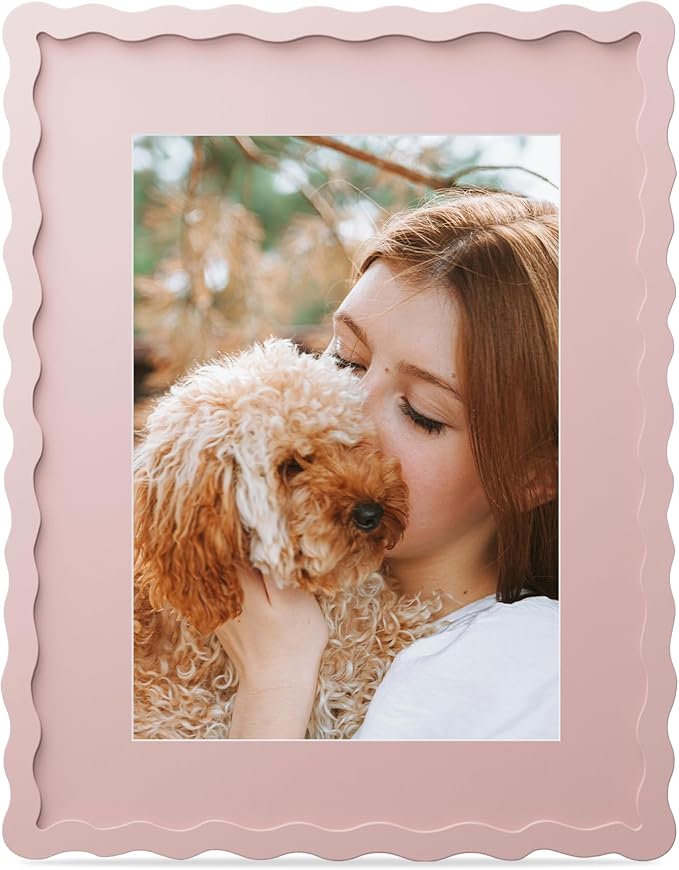 11x14 Picture Frame with Mat for 8x10, Wavy Edge Wooden Real Glass Photo Frame by THKRLOF
