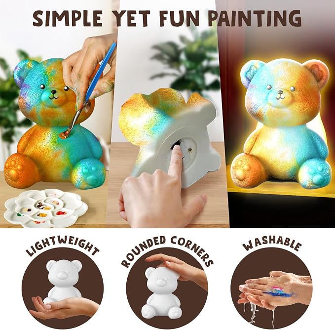 Goody King Paint Your Own Bear Lamp Kit, DIY Night Light, Arts and Crafts - Image 4