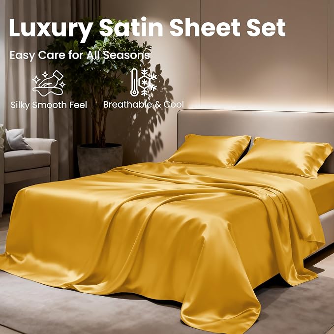 Love's cabin 4Piece California King Satin Bed Linen Set, Deep Pocket, Luxury - Image 8