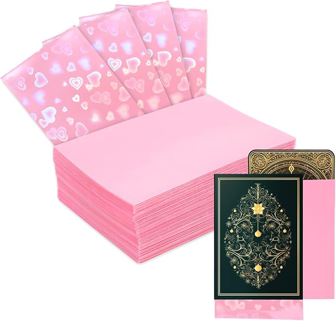 100pcs Holographic Colors Card Sleeves, 3.58x2.6in/91x66mm Colored Heart-Shaped by Unknown