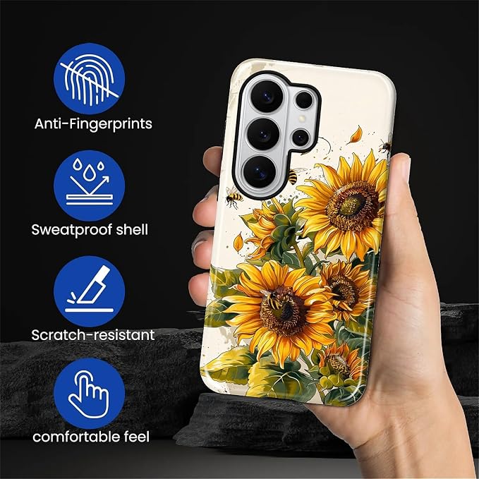 for Samsung Galaxy S26 Ultra Case, Sunflowers Bees Pattern Glossy 2 in 1 - Image 4