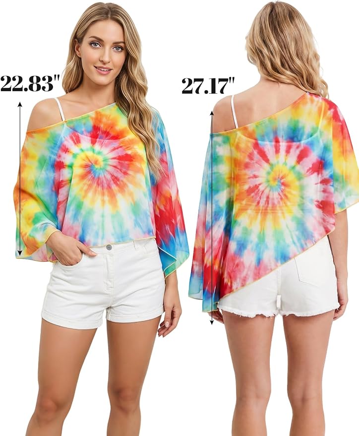 Women Chiffon Shawl Cape Colorful Summer Poncho Tops Beach Dress Cover up - Image 7