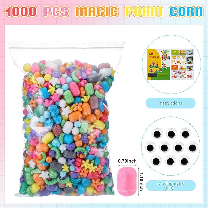 Junkin 1000 Pcs Magic Noodles Foam Crafts Puffs Corn Crafts Arts Kit Bulk Cross - Image 2