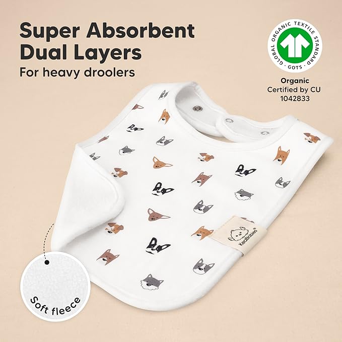 KeaBabies 8-Pack Organic Baby Bibs for Boys, Girls - Super Absorbent Cotton Drool Bibs for Baby Girl & Boy, Teething Toddler, Drooling Newborn, Ultra Soft & Machine Washable (Pets & Paws)
