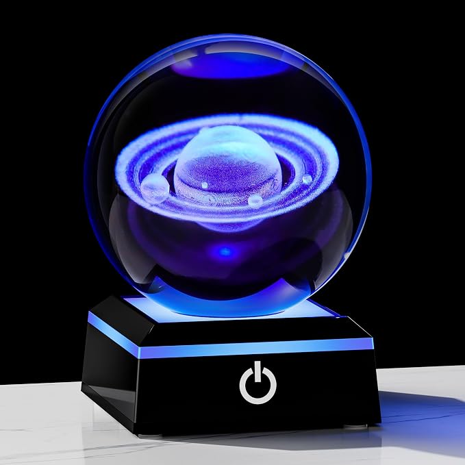 3d Saturn Crystal Ball Solar System Model Astronomy Science Planet Gifts | 80mm by QianweiCrystal