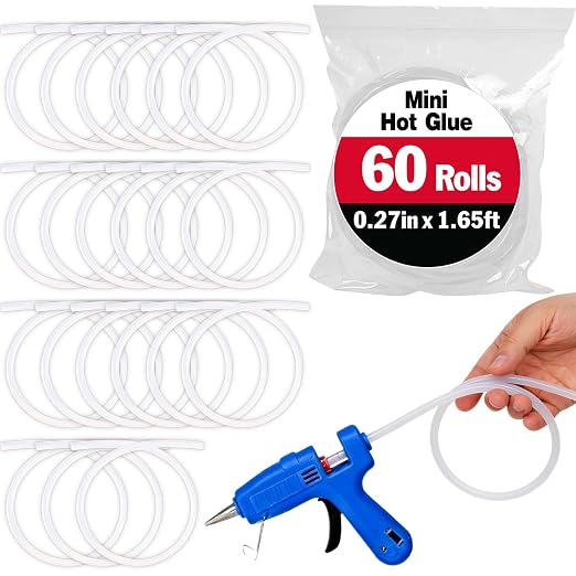 60 Pack Mini Hot Glue Stick Rolls, Each 1.65 FT Long x 0.27" Diameter Glue by YesBes