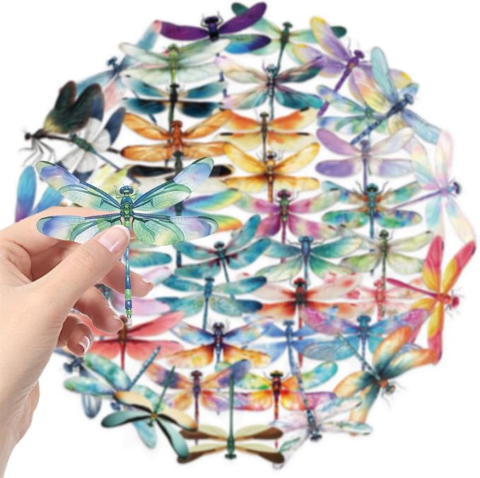 50Pcs Dragonfly Stickers for Scrapbooking, PET Transparent Decorative Stickers - Image 2