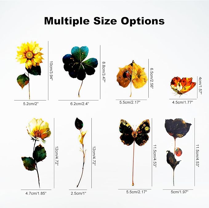 60PCS Botanical PET Stickers Set – Waterproof Flower and Butterfly Designs - Image 3
