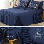 Yiran King Size Comforter Set, 7 Pieces Navy Blue Floral Soft Bedding Sets - Image 7