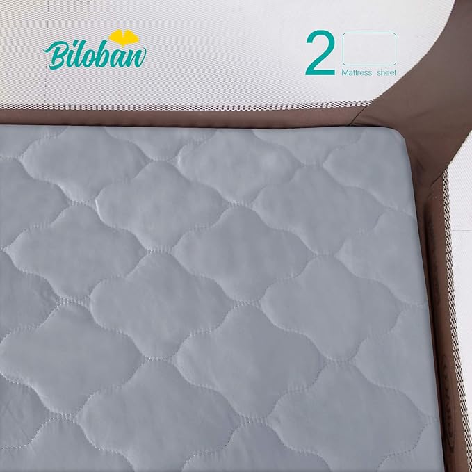 Biloban 2 Pack Pack and Play Mattress Protector Sheets Fitted Waterproof - Image 5