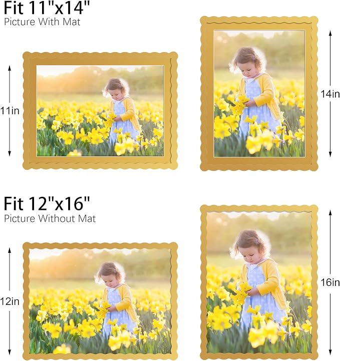 12x16 Picture Frame with Mat for 11x14, Wavy Edge Wooden Real Glass Photo Frame - Image 3
