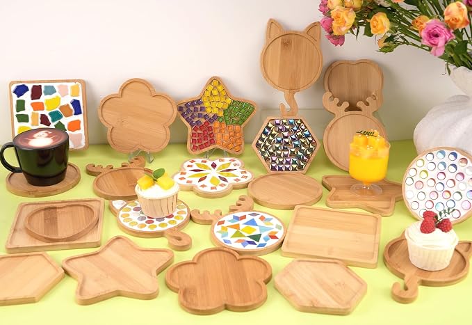 CHICSHIS 16 Pack Large Wooden Mosaic Bases – Assorted Shapes DIY Coaster Blanks - Image 5