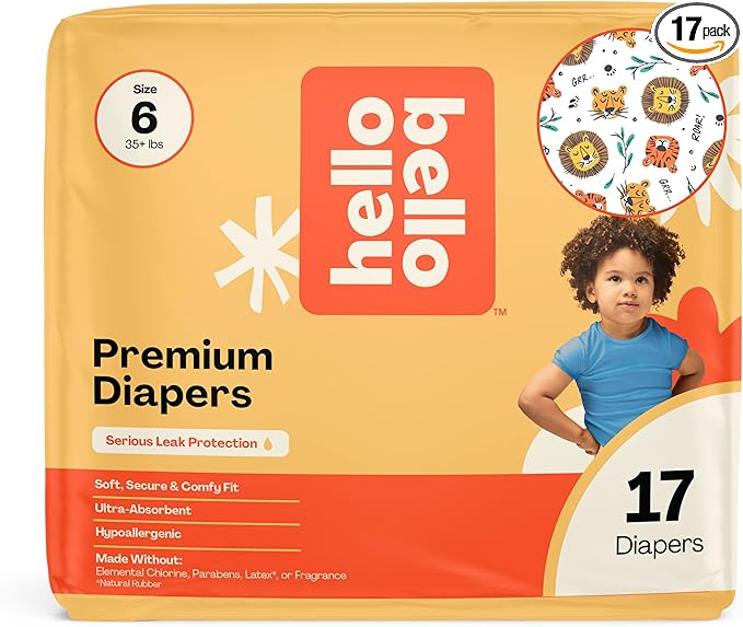 Hello Bello Diapers, Size 6 (35 lbs) Wild Cats, 17 Count of Premium Disposable Baby Diapers, Hypoallergenic with Soft, Cloth-Like Feel