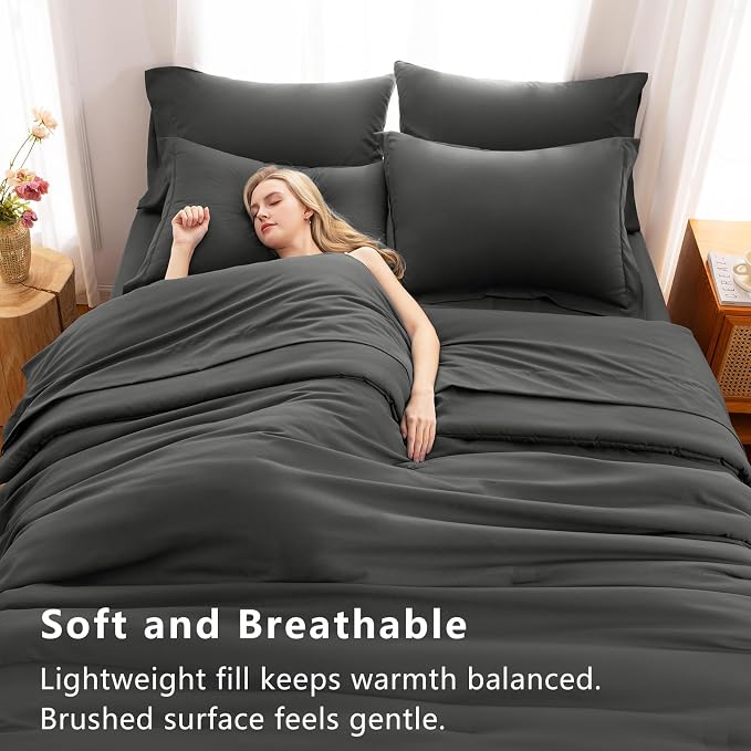 CozyLux Oversized King Comforter Set Dark Grey, 7 Pieces Bed in a Bag Comforter - Image 5