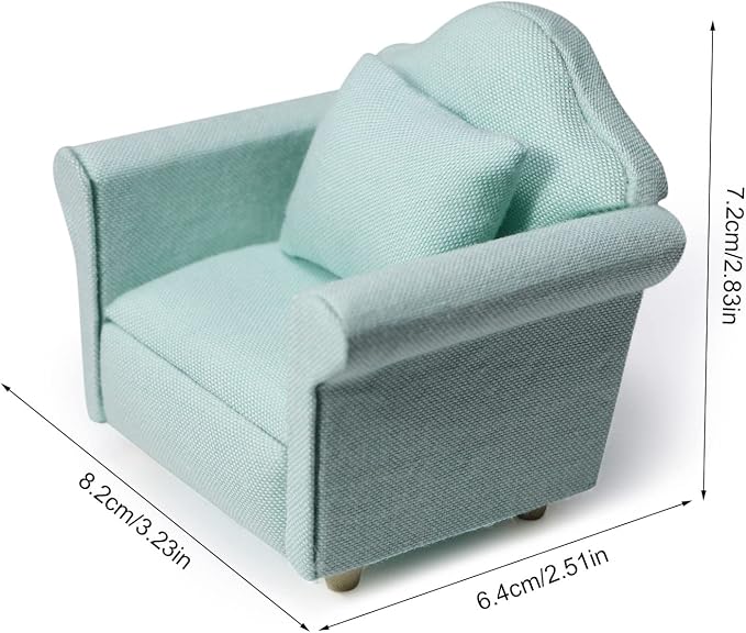 Dollhouse Couch with Pillow 1 12 Scale Miniature Sofa Arm Chair Living Room - Image 7