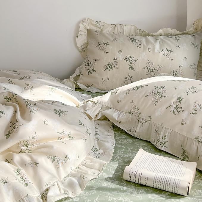 mixinni Reversible Sage Green Floral Duvet Cover Set King Size - Image 6