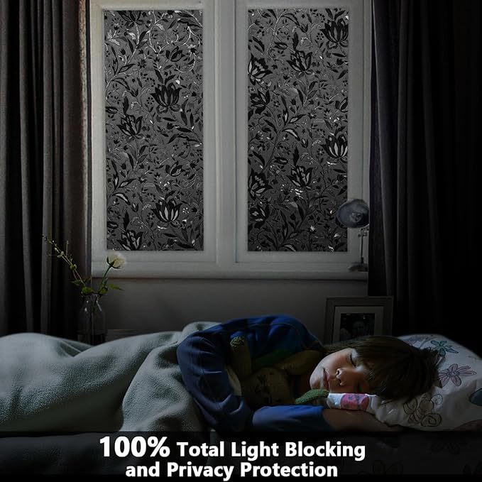 LEMON CLOUD Total Blackout Window Film Privacy Static Cling Frosted Black - Image 2