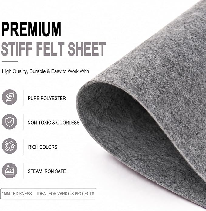 Gray Large Felt Fabric 36" x 36", 1mm Stiff Felt Sheet, Nonwoven Fabric - Image 4