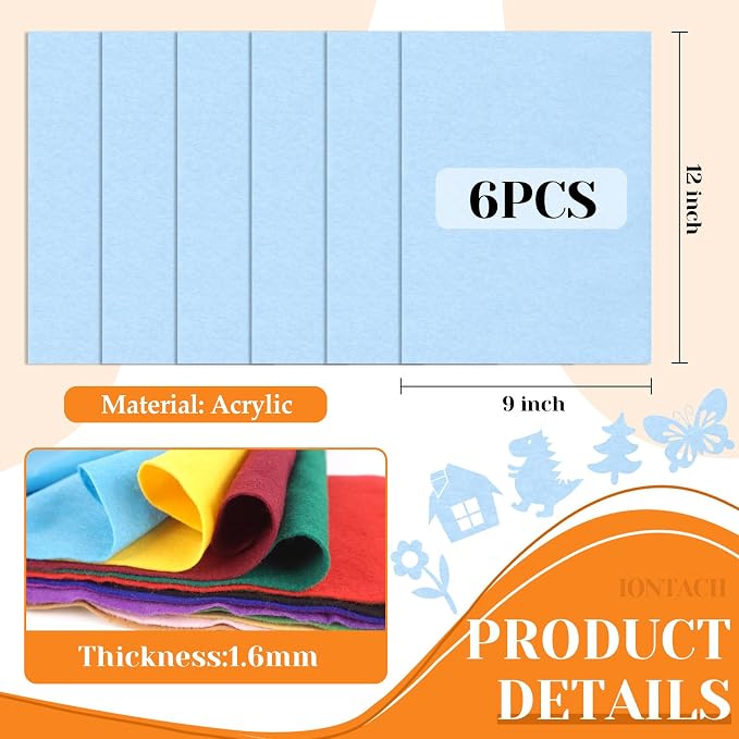 IONTACH 9" X 12" Soft Felt Sheets 1.6mm Thick | Felt Fabric - Image 3