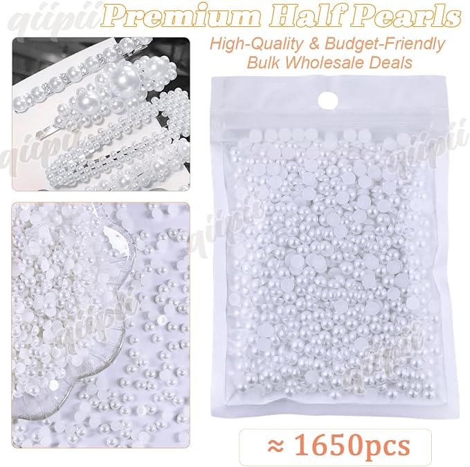 qiipii 1650PCS 5mm Small Pure White Round Half Round Pearls - Image 2