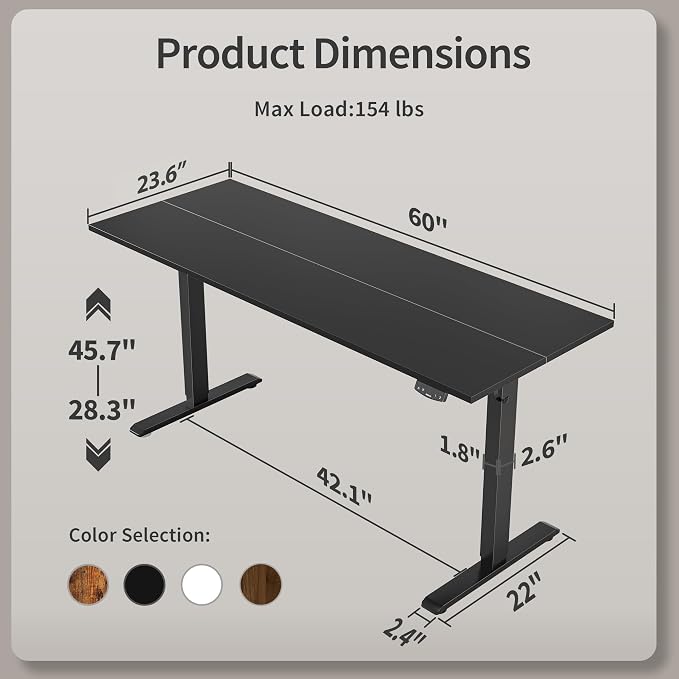 Agilestic Electric Standing Desk, 60 x 24 Inches Height Adjustable Desk - Image 3