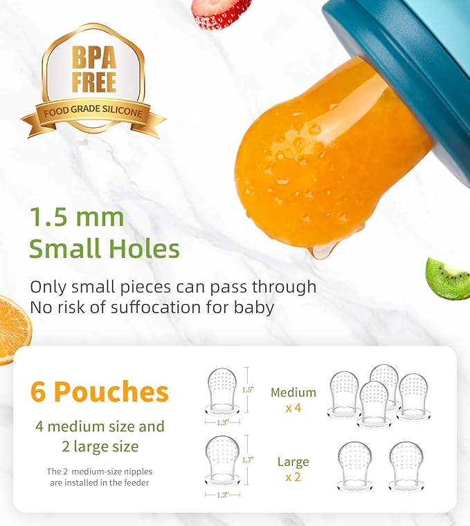 Baby Fruit Feeder Baby Breastmilk Popsicle Molds, Food Freezer Tray Storage Containers, Silicone Pacifier Feeder and Teether, Includes 6 Extra Food Pacifier