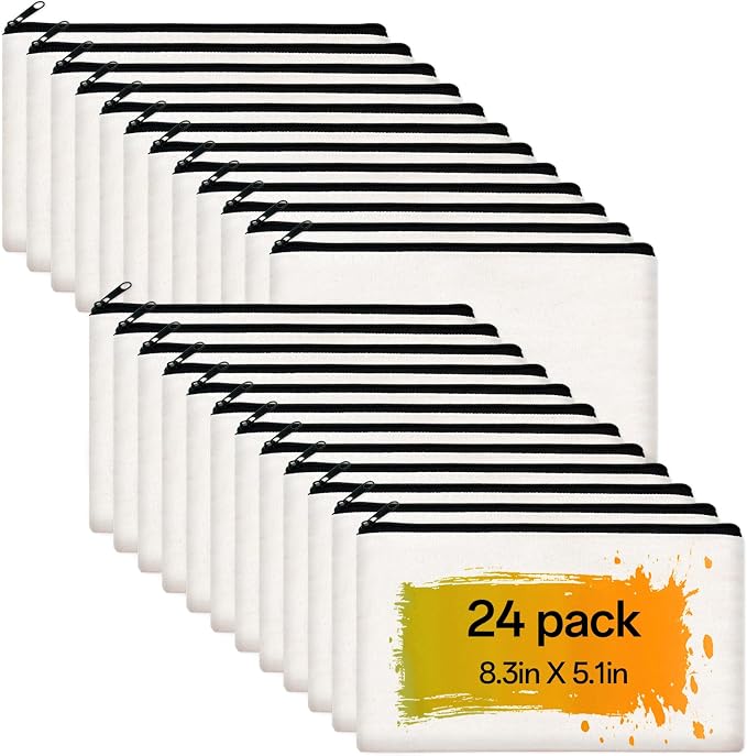 ZeeDix Canvas Zipper Pouch Bulk – 8.3 x 5 Inches Cotton Canvas Pouches by ZeeDix