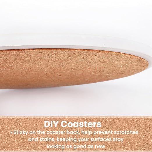 Self-Adhesive Cork Sheets for DIY Coasters, 4 Inch Round, Strong Adhesive-Backed - Image 4