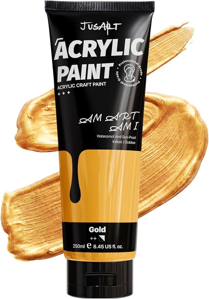 JusArt Metallic Gold Acrylic Paint, 8.45oz/250ml Large Tube, Heavy Body Rich by JusArt%7CCreativeArtSupplies