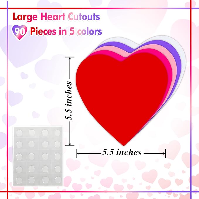 90 Pieces Heart Cutouts Paper Hearts Heart Shape Cards 5.5 Inches Large - Image 2