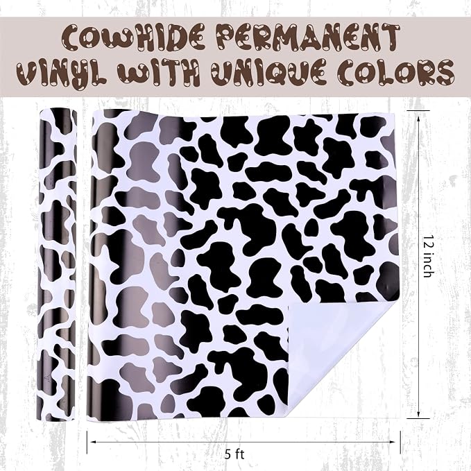 Tintnut Cowhide Permanent Vinyl Black White Adhesive Vinyl Roll 12in x 5ft | - Image 2