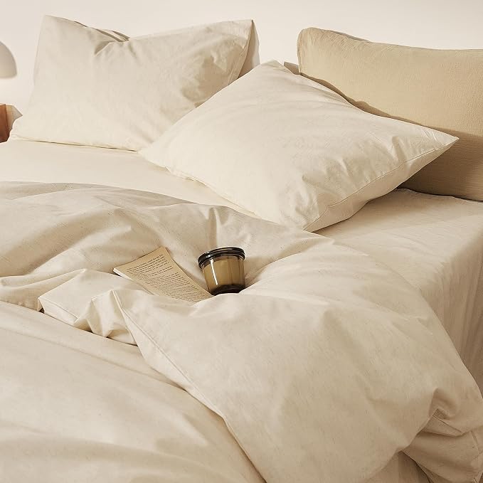 mixinni 3 Piece Washed Cotton Linen Blend Duvet Cover Set King Size, Soft - Image 8